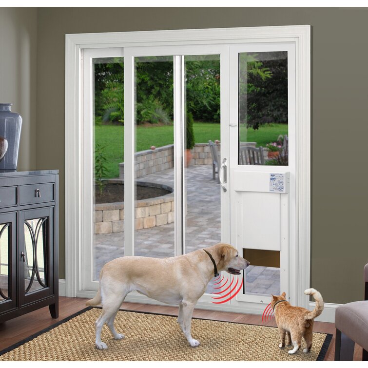 Electronic dog clearance door sliding glass